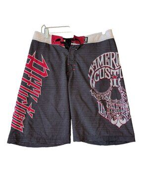 Vintage Affliction Board Shorts Men W34" American Customs Skull Y2K MMA Biker